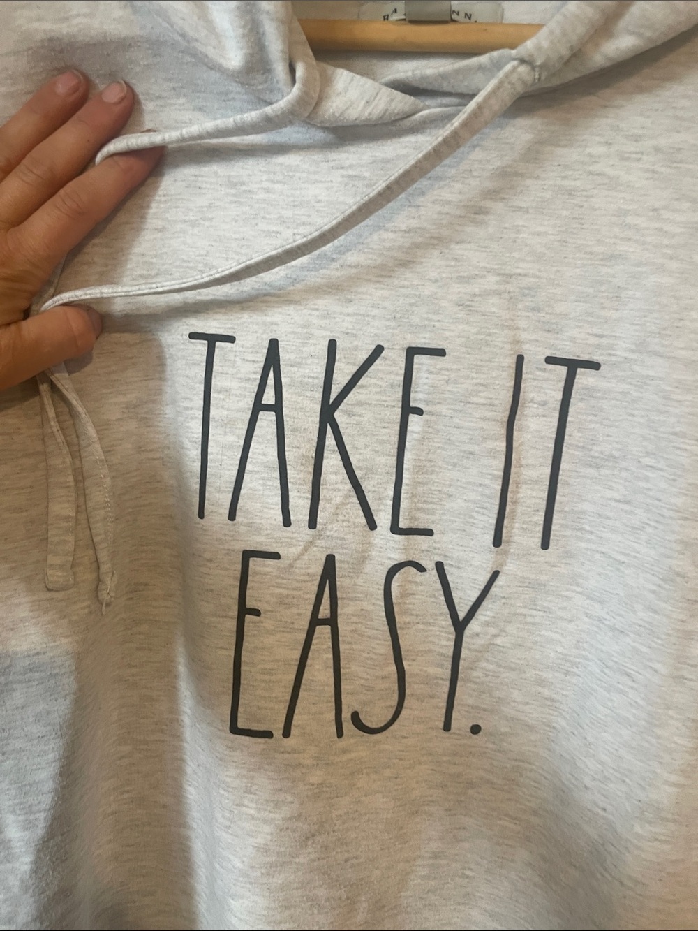 Rae Dunn Heather Gray 'Take It Easy' Hooded Sweatshirt Sz L B136 - Picture 3 of 4